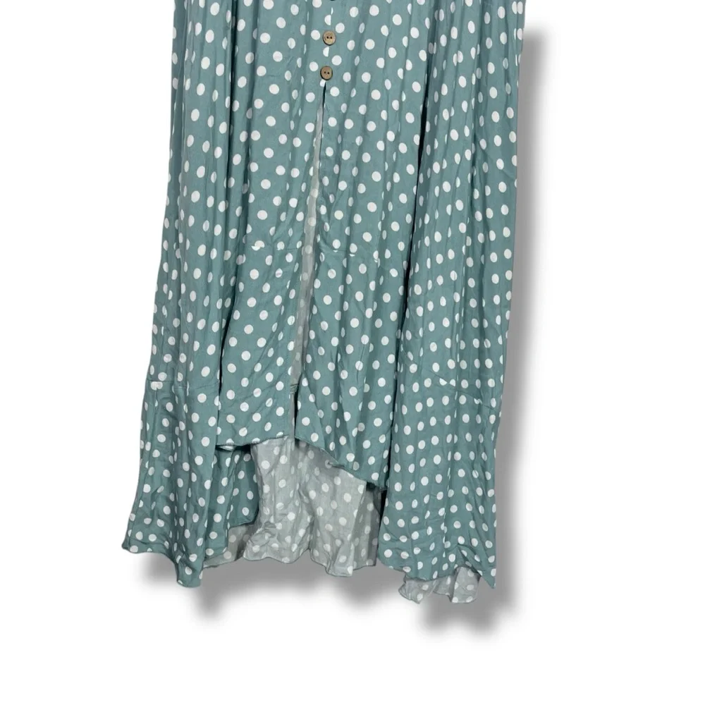 Polka Dot Midi Slip Dress Spaghetti Strap Large Classic Brovave Blue Green